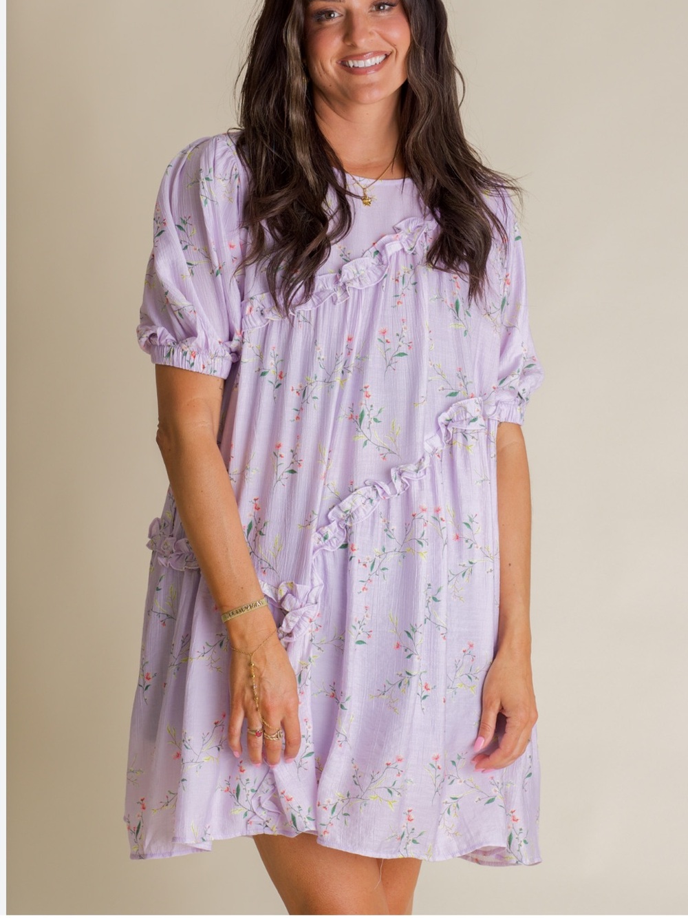 New Boho Cottagecore Lilac Floral Ruffle Summer Dress